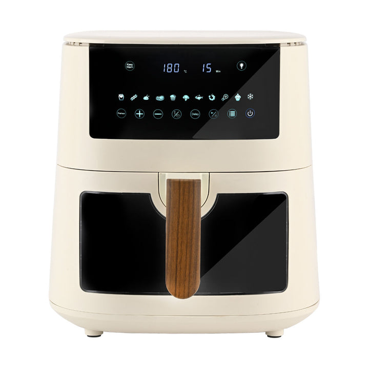 Φριτέζα αέρος Air Fryer Pure Cream Estia 7.2lt 1650W σε κρεμ χρώμα, με ψηφιακή οθόνη αφής, 11 προγράμματα μαγειρέματος και λαβή απομίμησης ξύλου.