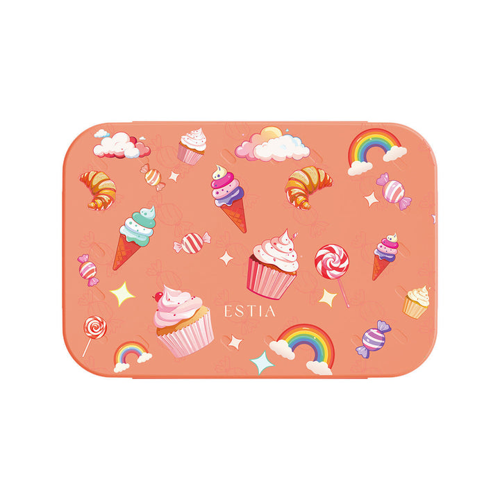 Πάνω όψη παιδικού φαγητοδοχείου Candy Sky Estia με σχέδια από cupcakes, παγωτά, καραμέλες, κρουασάν και ουράνια τόξα.