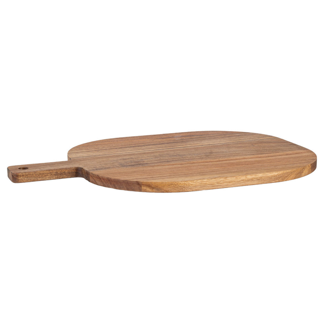 Ξύλινη επιφάνεια κοπής Allure Estia σε καφέ απόχρωση, με οβάλ σχήμα, στρογγυλεμένες γωνίες και λαβή με οπή.
