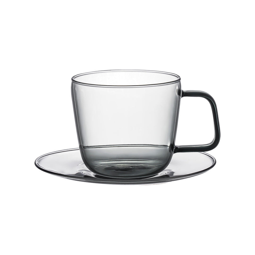 Φλιτζάνι Καφέ Γυάλινο Γκρι Με Πιατάκι 280ml Yalo Estia