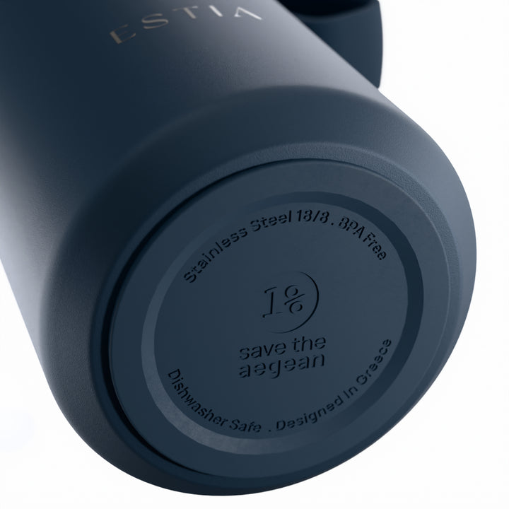 Estia Μπουκάλι Θερμός με Καλαμάκι Pulse 360ml Μπλε Σκούρο Save the Aegean