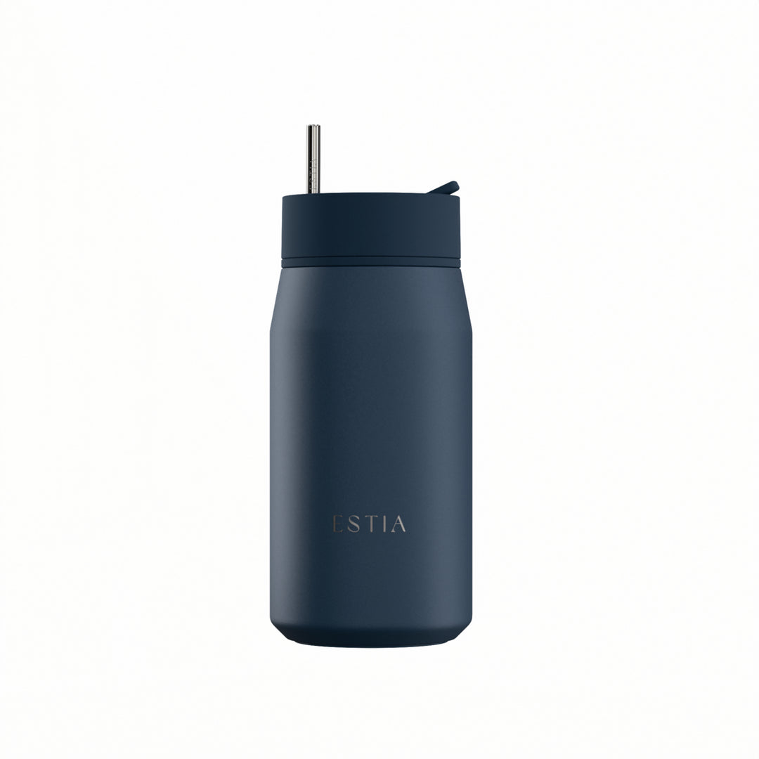 Estia Ποτήρι Θερμός με Ανοξείδωτο Καλαμάκι 360ml Μπλε Σκούρο Lens Save the Aegean