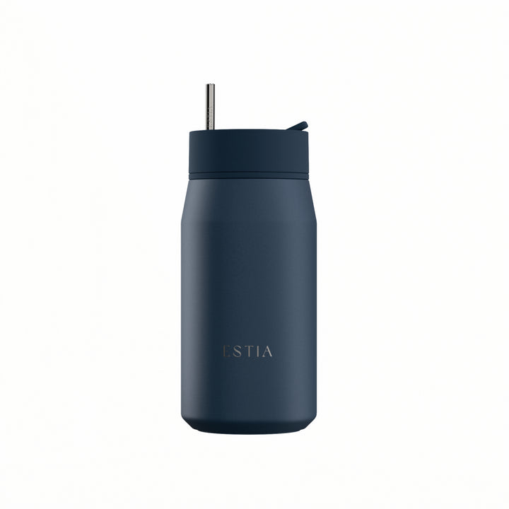 Estia Ποτήρι Θερμός με Ανοξείδωτο Καλαμάκι 360ml Μπλε Σκούρο Lens Save the Aegean