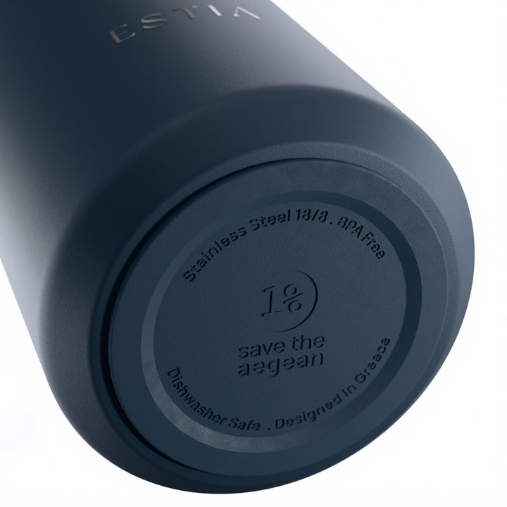Estia Ποτήρι Θερμός με Ανοξείδωτο Καλαμάκι 360ml Μπλε Σκούρο Lens Save the Aegean