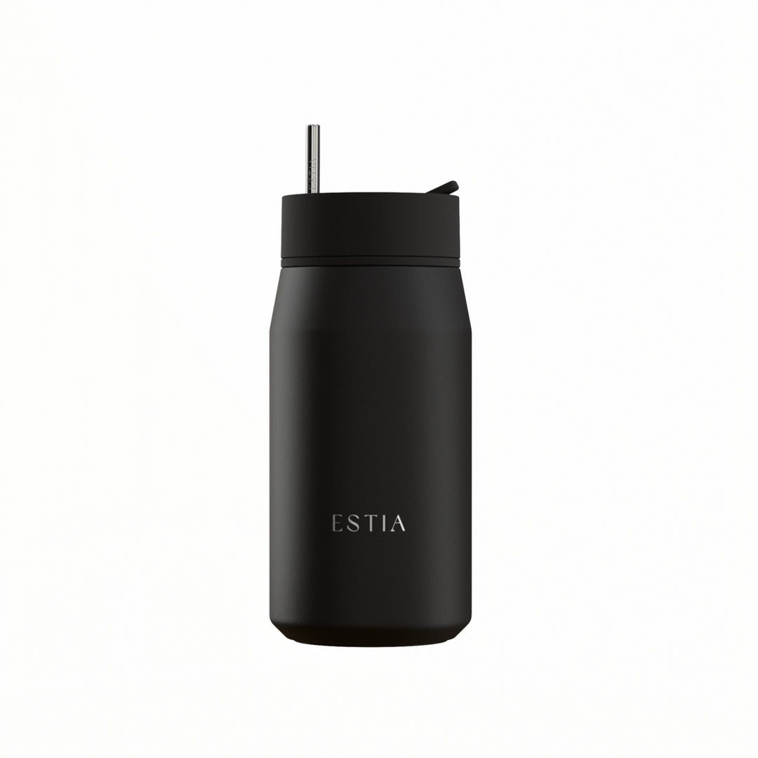 Estia Ποτήρι Θερμός με Ανοξείδωτο Καλαμάκι 360ml Μαύρο Lens Save the Aegean