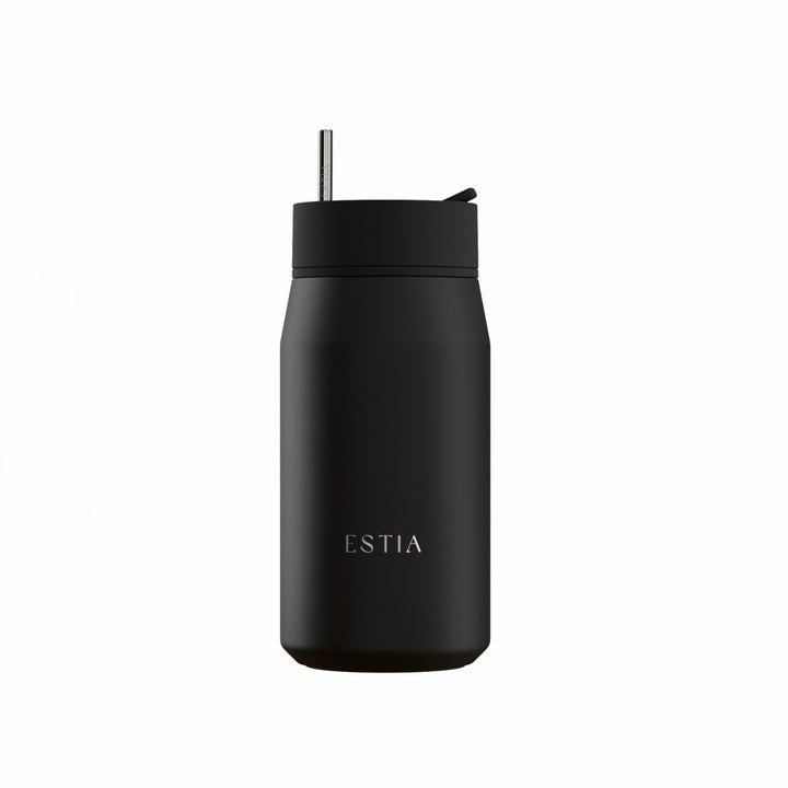 Estia Ποτήρι Θερμός με Ανοξείδωτο Καλαμάκι 360ml Μαύρο Lens Save the Aegean