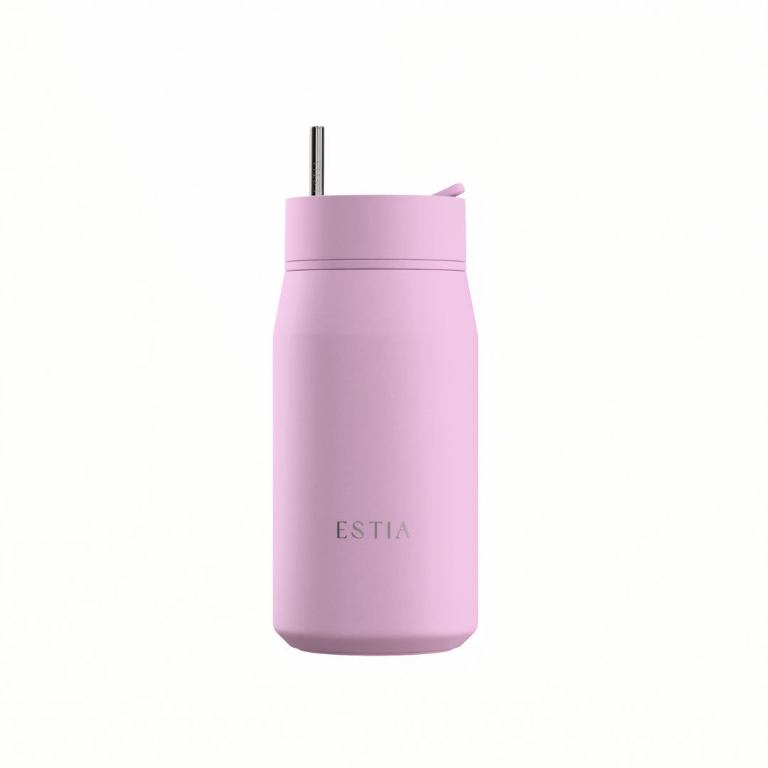 Estia Ποτήρι Θερμός με Ανοξείδωτο Καλαμάκι 360ml Λιλά Lens Save the Aegean