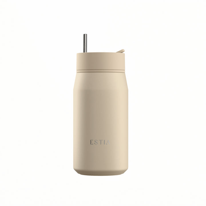 Estia Ποτήρι Θερμός με Ανοξείδωτο Καλαμάκι 360ml Μπεζ Lens Save the Aegean