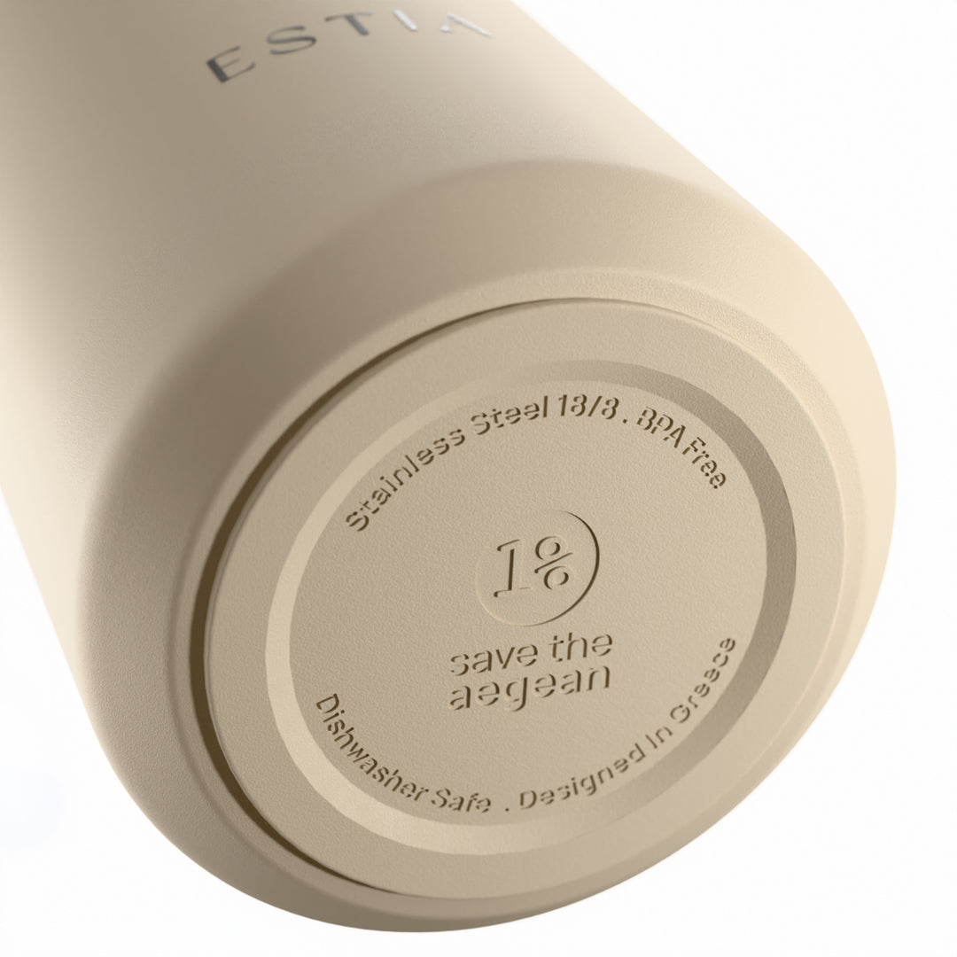 Estia Ποτήρι Θερμός με Ανοξείδωτο Καλαμάκι 360ml Μπεζ Lens Save the Aegean