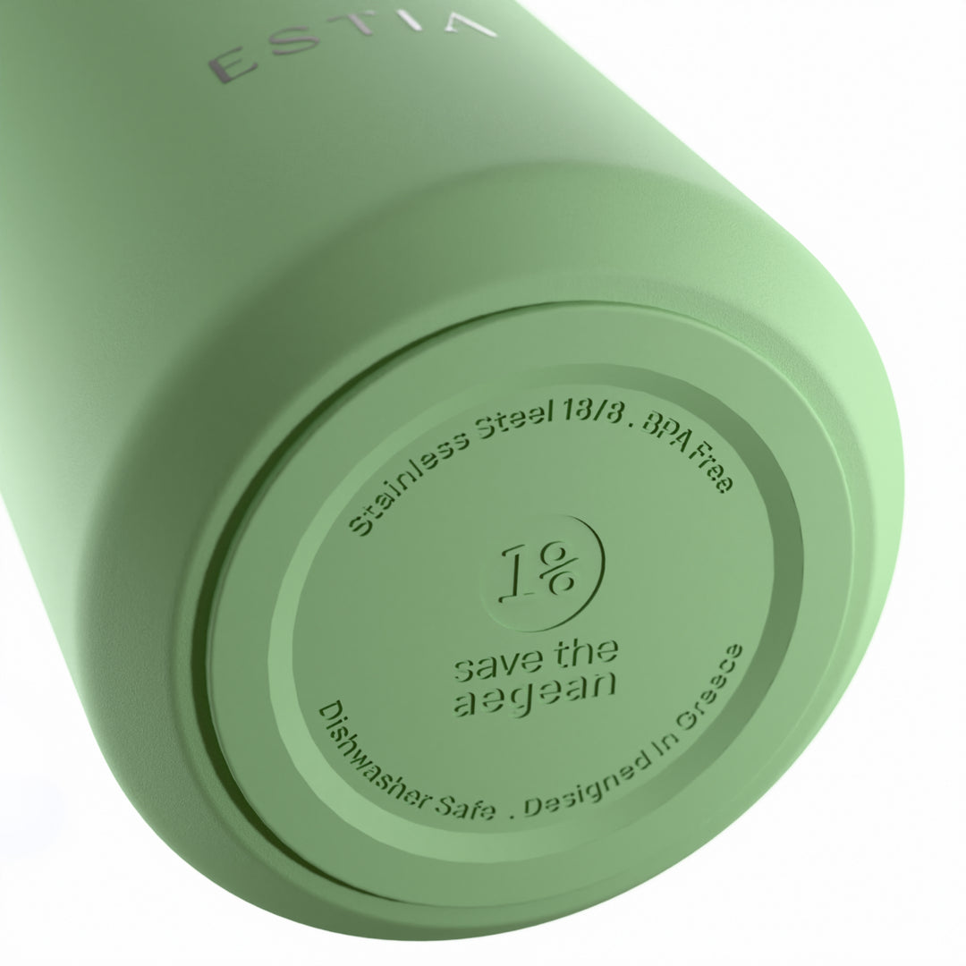 Estia Ποτήρι Θερμός με Ανοξείδωτο Καλαμάκι 360ml Μέντα Lens Save the Aegean