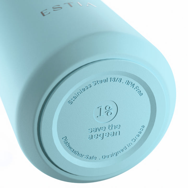 Estia Ποτήρι Θερμός με Ανοξείδωτο Καλαμάκι 360ml Γαλάζια Lens Save the Aegean