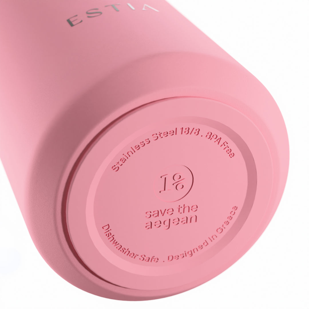Estia Ποτήρι Θερμός με Ανοξείδωτο Καλαμάκι 360ml Ροζ Lens Save the Aegean
