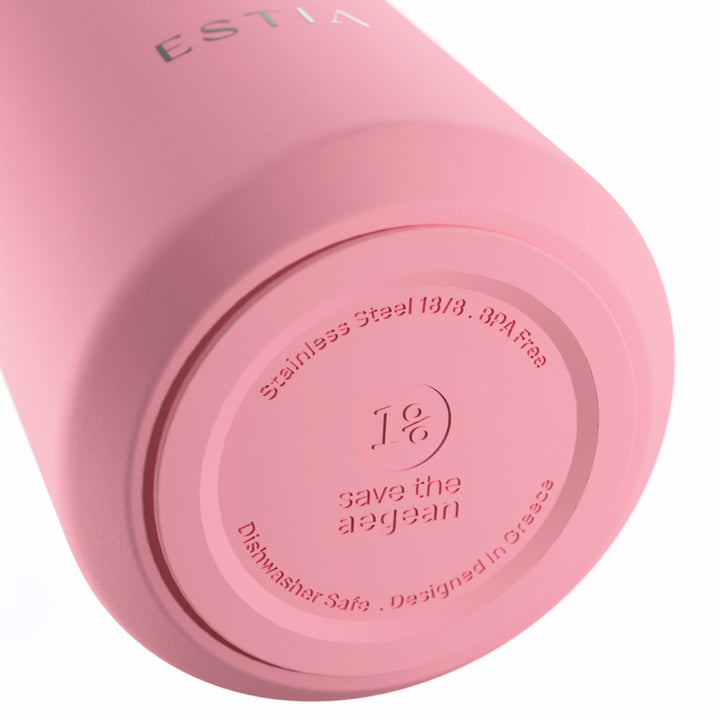 Estia Ποτήρι Θερμός με Ανοξείδωτο Καλαμάκι 360ml Ροζ Lens Save the Aegean