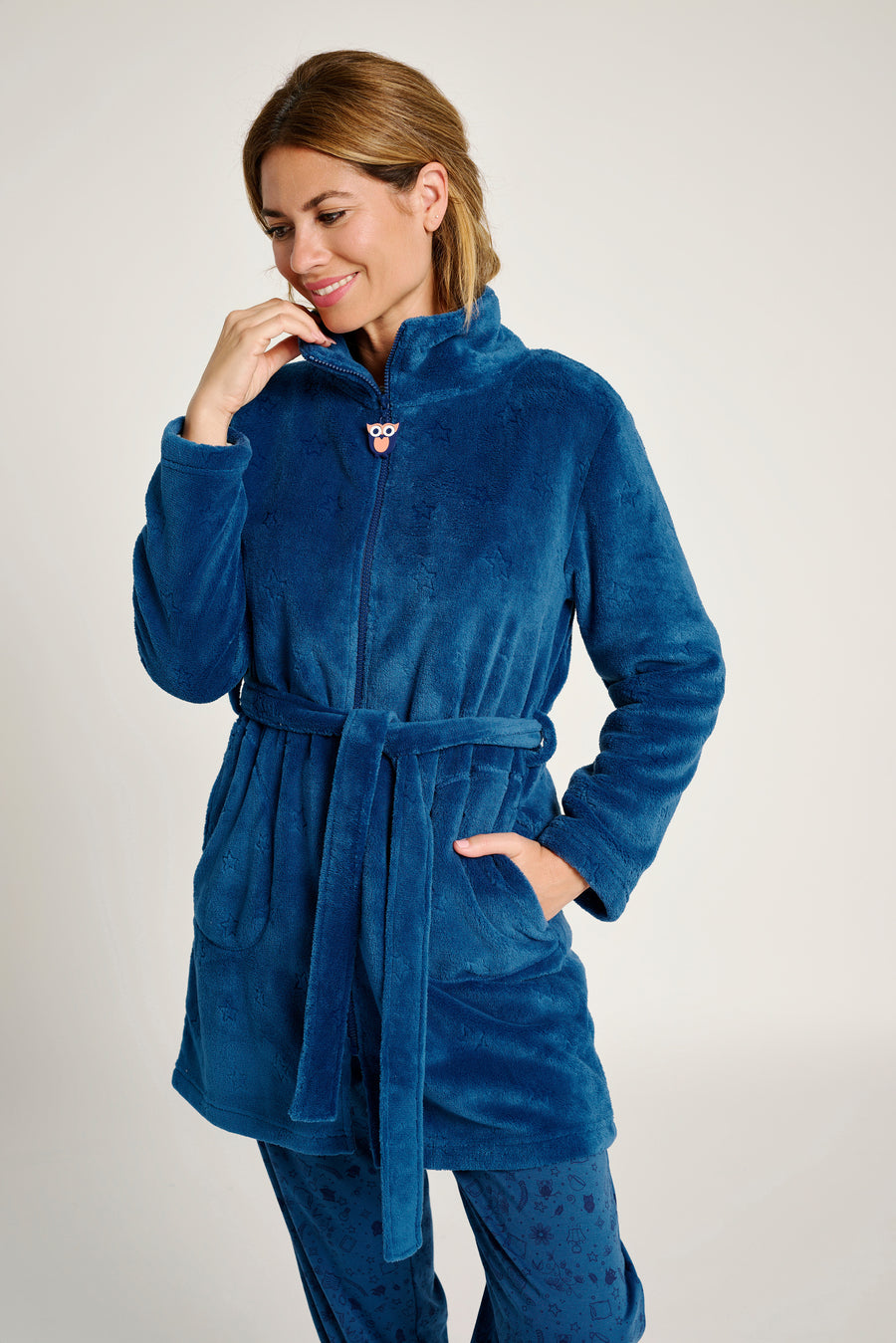 Γυναικεία Ρόμπα Μπλε με Φερμουάρ Fleece Muy Demi