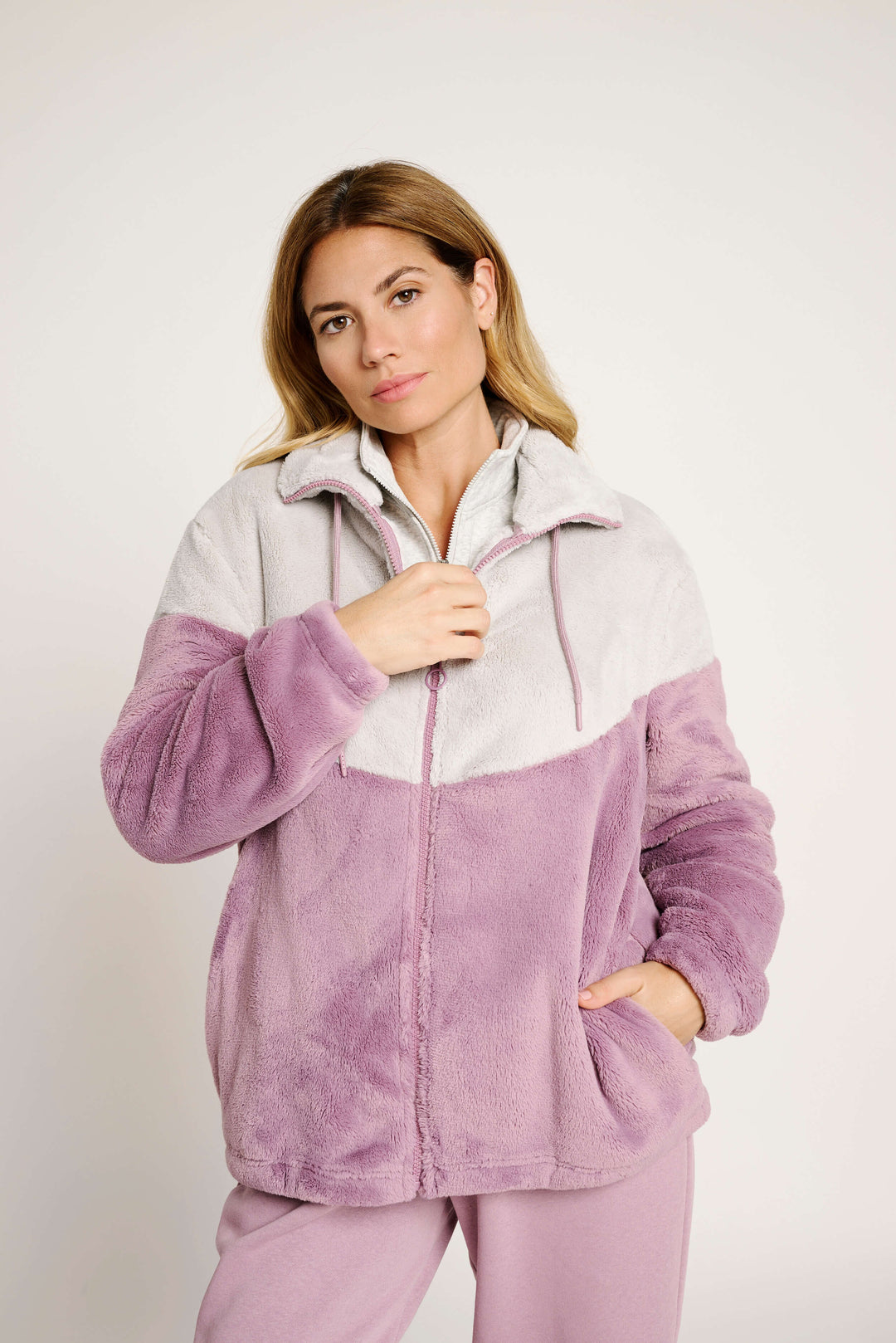 Γυναικεία Ζακέτα Ροζ-Λευκό με Φερμουάρ Muy Demi