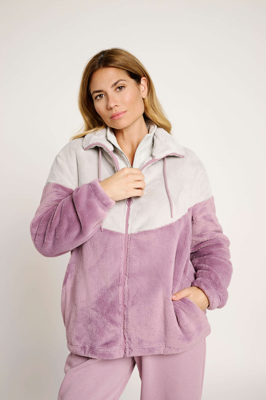 Γυναικεία Ζακέτα Ροζ-Λευκό με Φερμουάρ Muy Demi