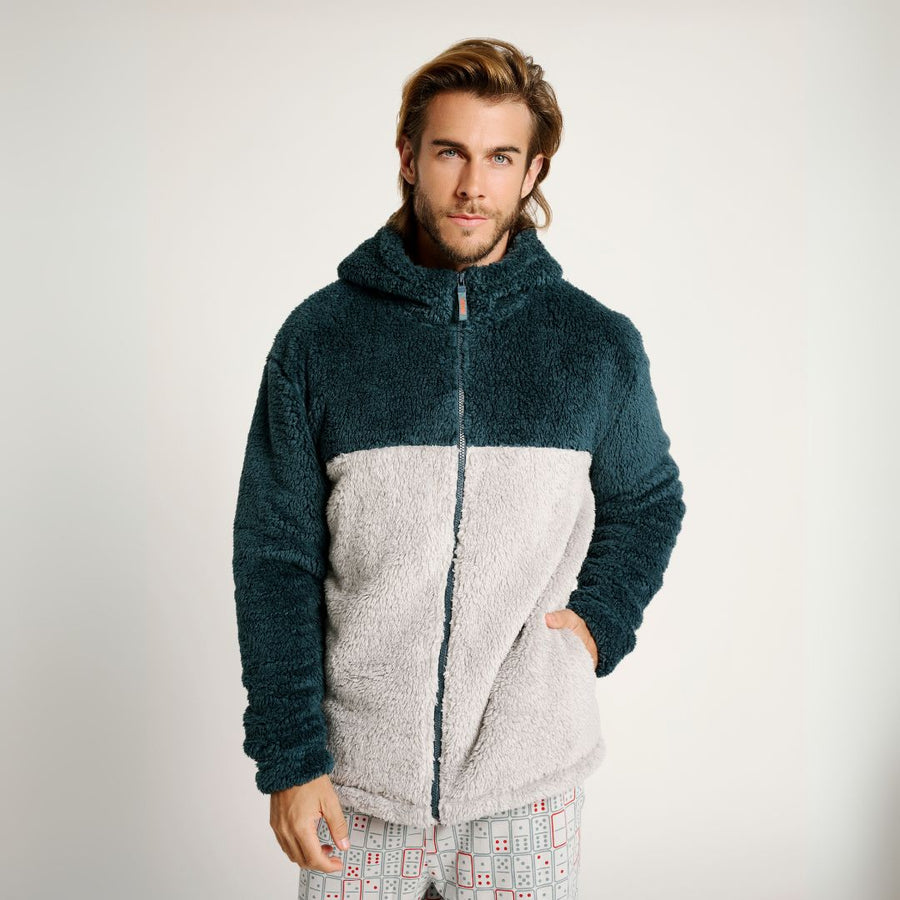 Ανδρική Ζακέτα Γκρι-Κυπαρισσί με Φερμουάρ Fleece Muy Demi