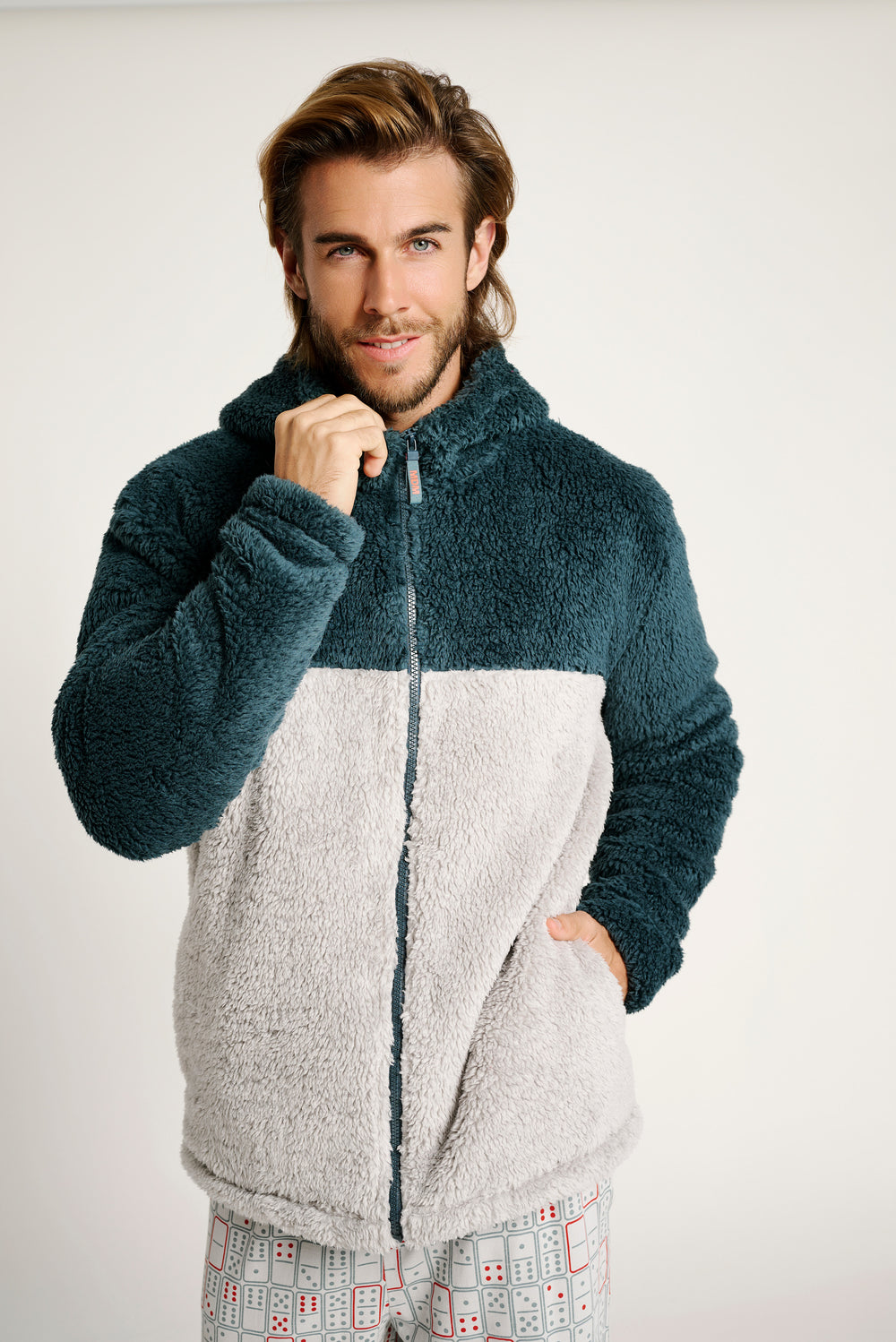 Ανδρική Ζακέτα Γκρι-Κυπαρισσί με Φερμουάρ Fleece Muy Demi