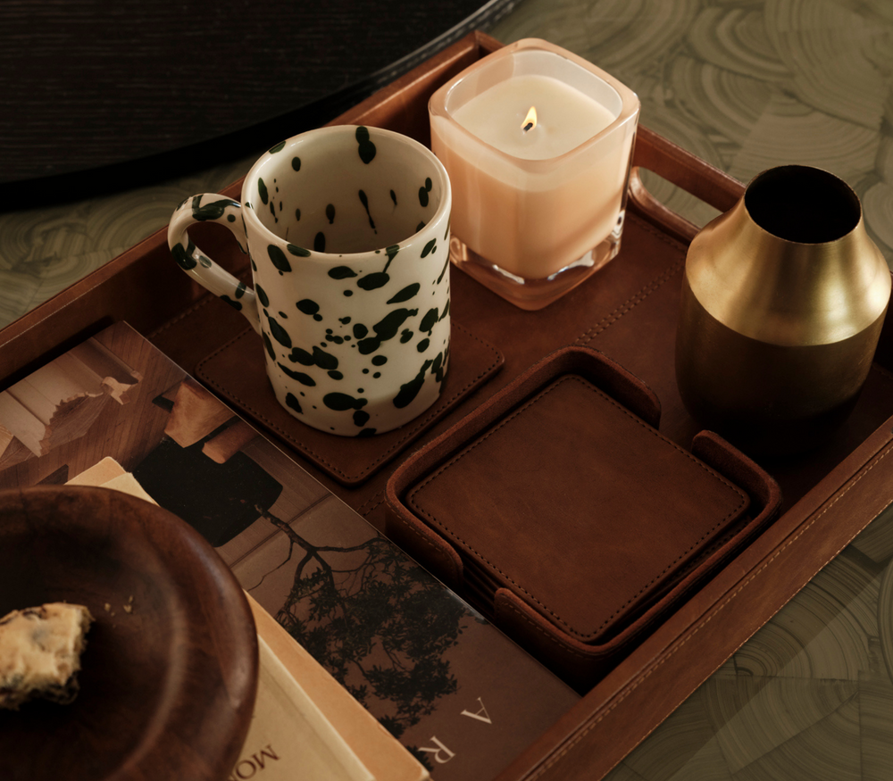 Καφέ Σουβέρ από Τεχνητό Δέρμα Σετ 6τμχ Lethal 10X10X3 Nef-Nef Homeware