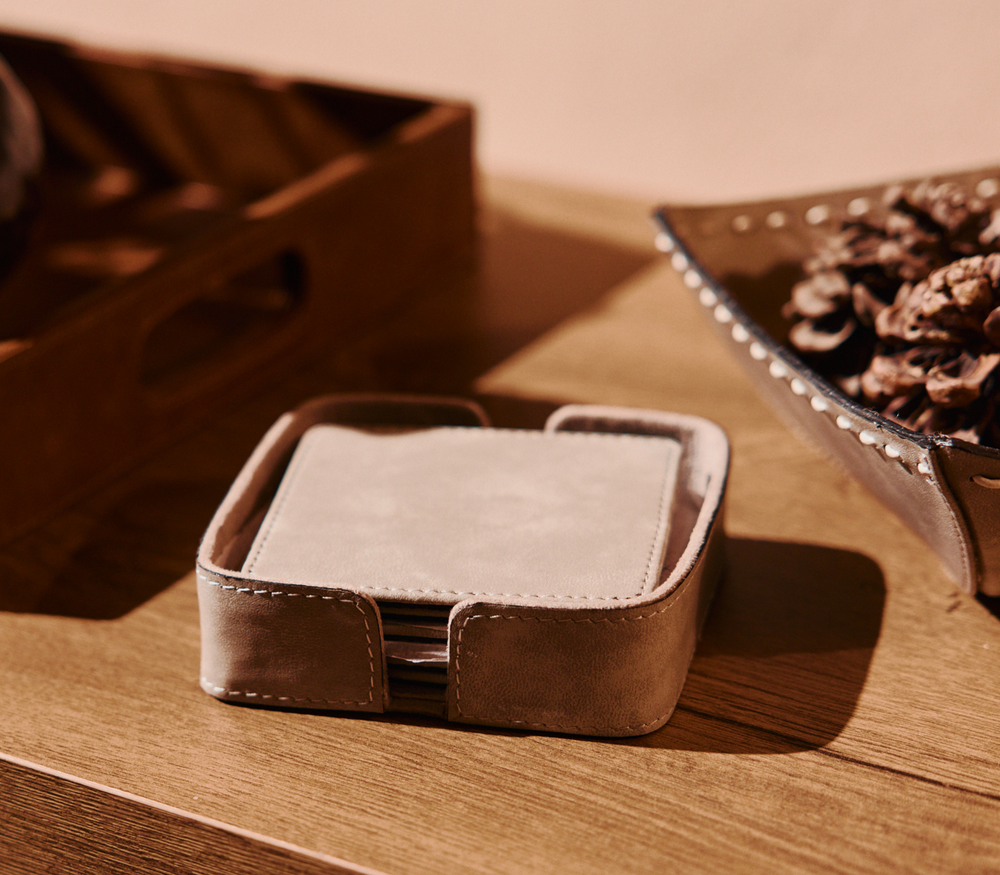 Καφέ Σουβέρ από Τεχνητό Δέρμα Σετ 6τμχ Lethal 10X10X3 Nef-Nef Homeware