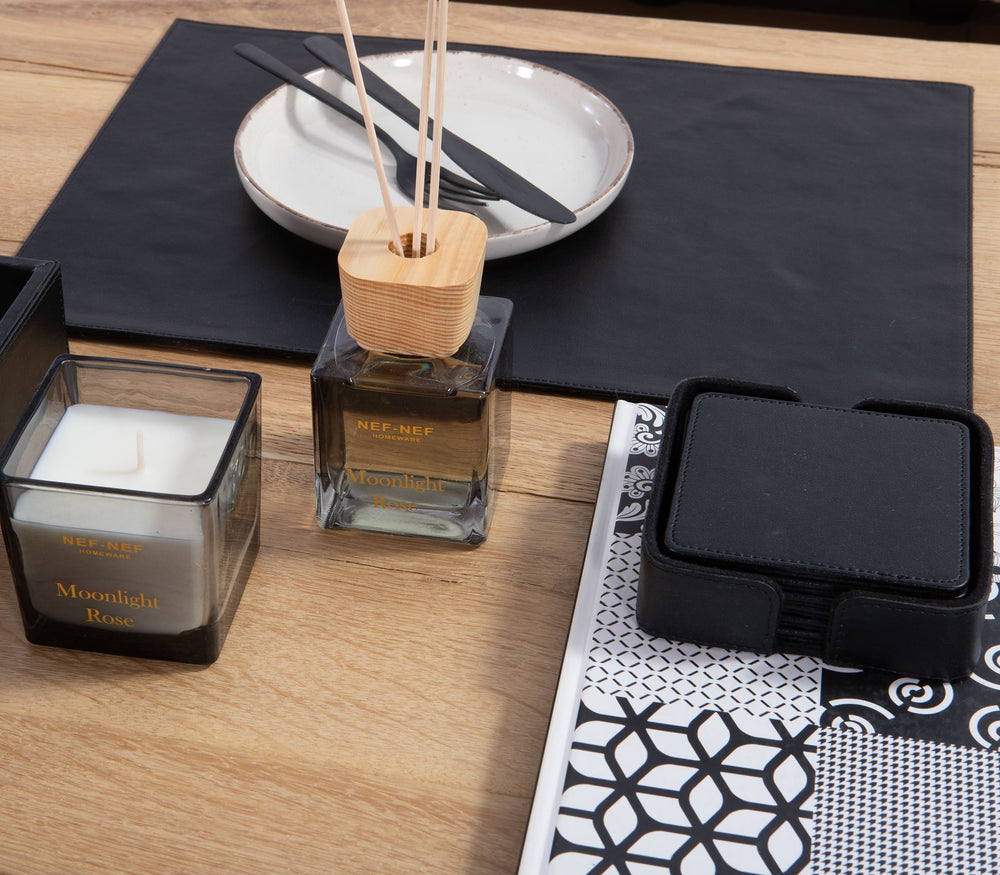 Μαύρο Σουβέρ από Τεχνητό Δέρμα Σετ 6τμχ Lethal 10X10X3 Nef-Nef Homeware