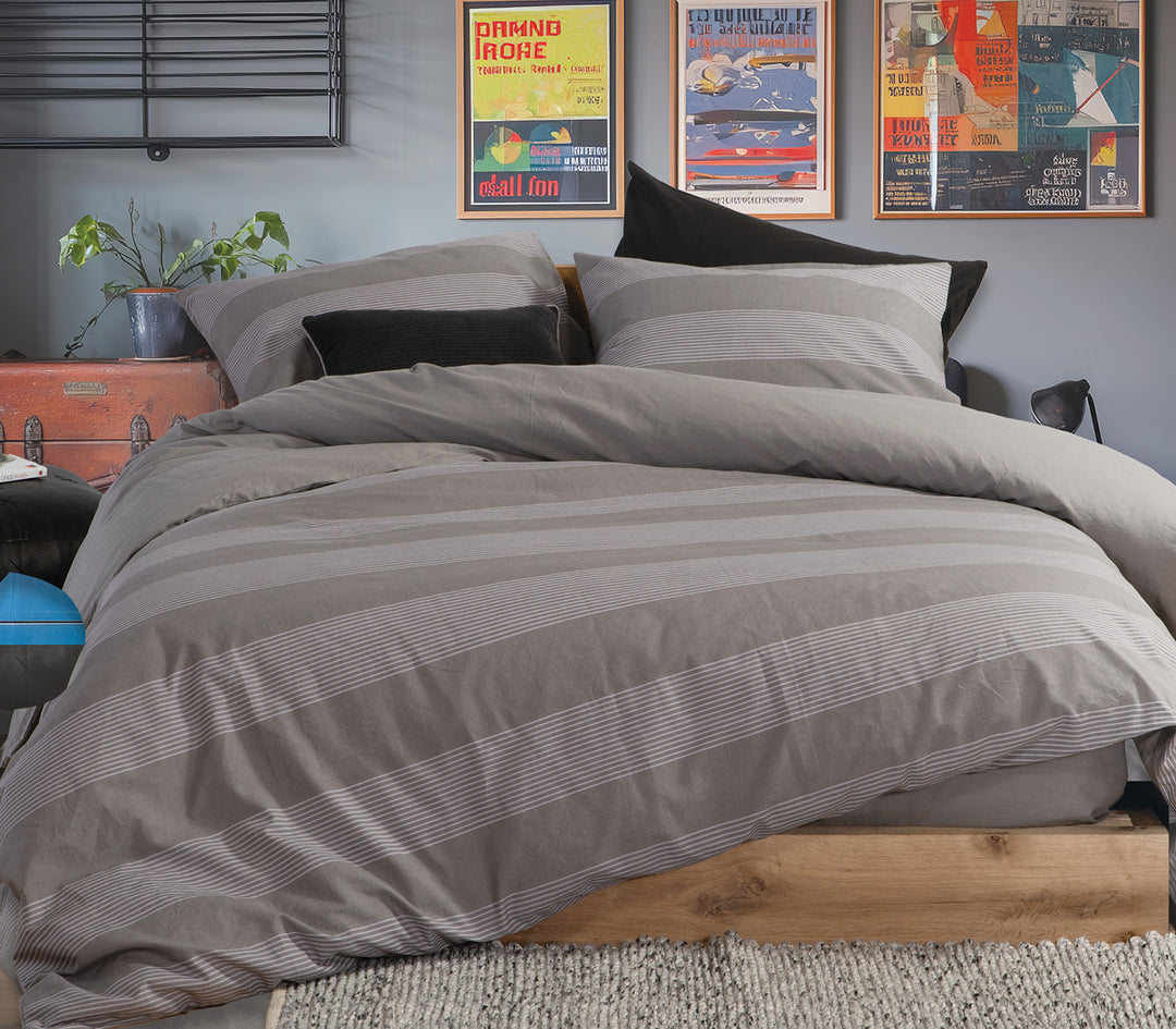 Σετ Σεντόνια Διπλά Σκούρο Γκρι Casual Stripe 200Χ270 Nef-Nef Homeware