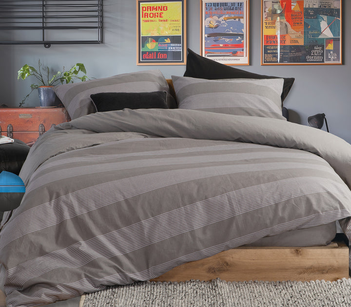 Σετ Σεντόνια Διπλά Σκούρο Γκρι Casual Stripe 200Χ270 Nef-Nef Homeware