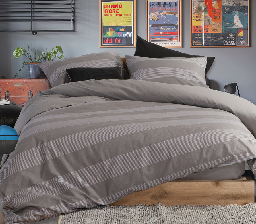 Σετ Σεντόνια Διπλά Σκούρο Γκρι Casual Stripe 200Χ270 Nef-Nef Homeware