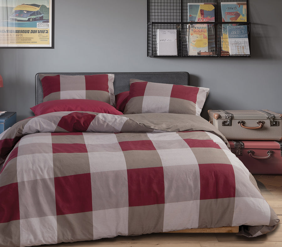Σετ Σεντόνια Διπλά Μπορντό Casual Check 200Χ270 Nef-Nef Homeware