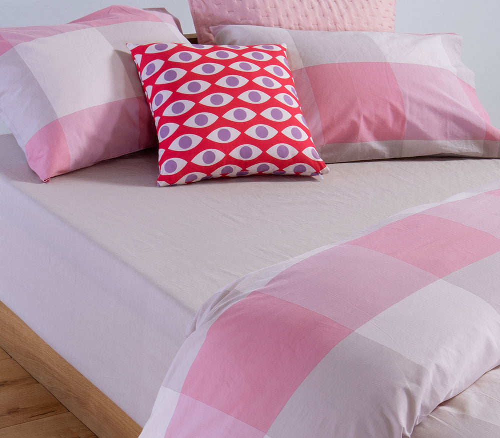 Σετ Σεντόνια Μονά Βαμβακερά Ροζ-Λευκό Casual Check 170Χ270 Nef-Nef Homeware