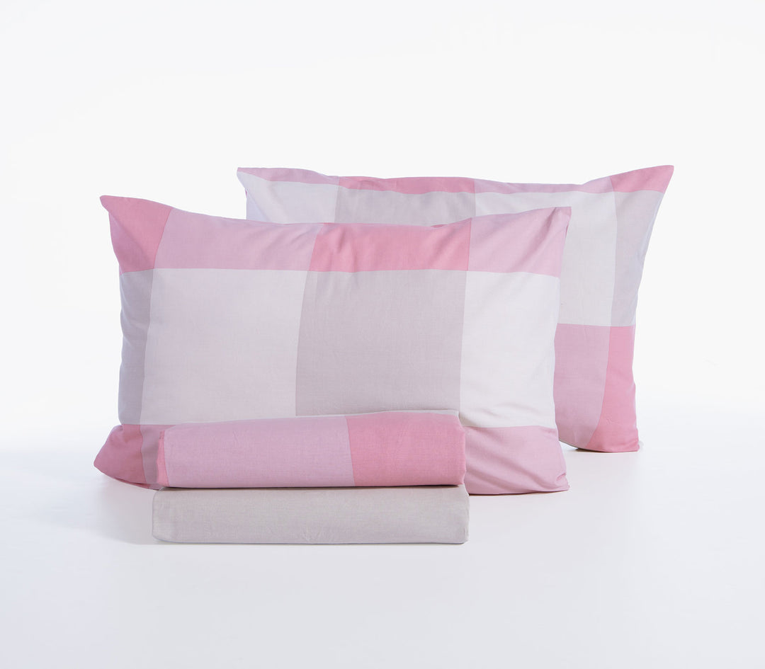 Σετ Σεντόνια Διπλά Ροζ-Λευκό Casual Check 200X270 Nef-Nef Homeware