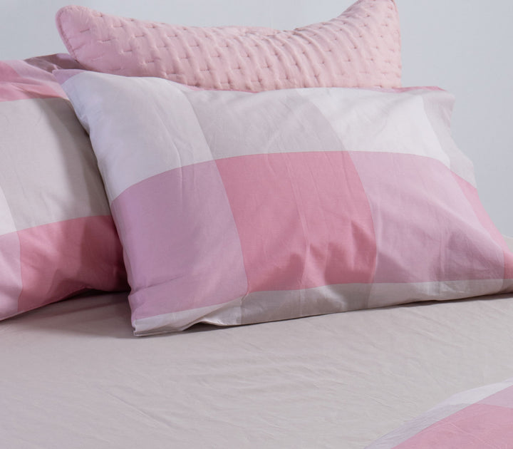 Μαξιλαροθήκη Ύπνου Βαμβακερή Ροζ-Λευκή Καρό Casual Check 52X72 Nef-Nef Homeware