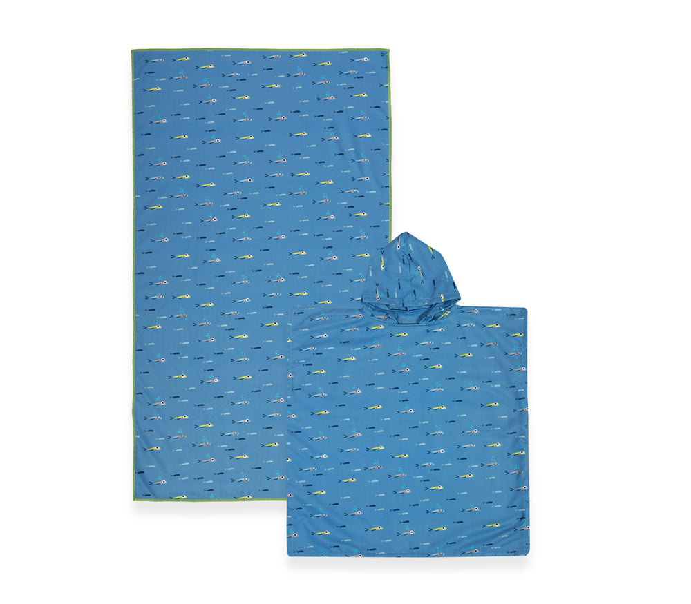 Παιδικό Πόντσο με Μικροΐνες Μπλε Fish Team 65Χ65 Nef-Nef Homeware
