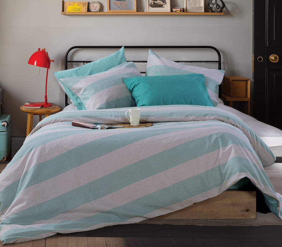 Σετ Παπλωματοθήκη Υπέρδιπλη Πετρόλ Casual Stripe 240Χ230 Nef-Nef Homeware