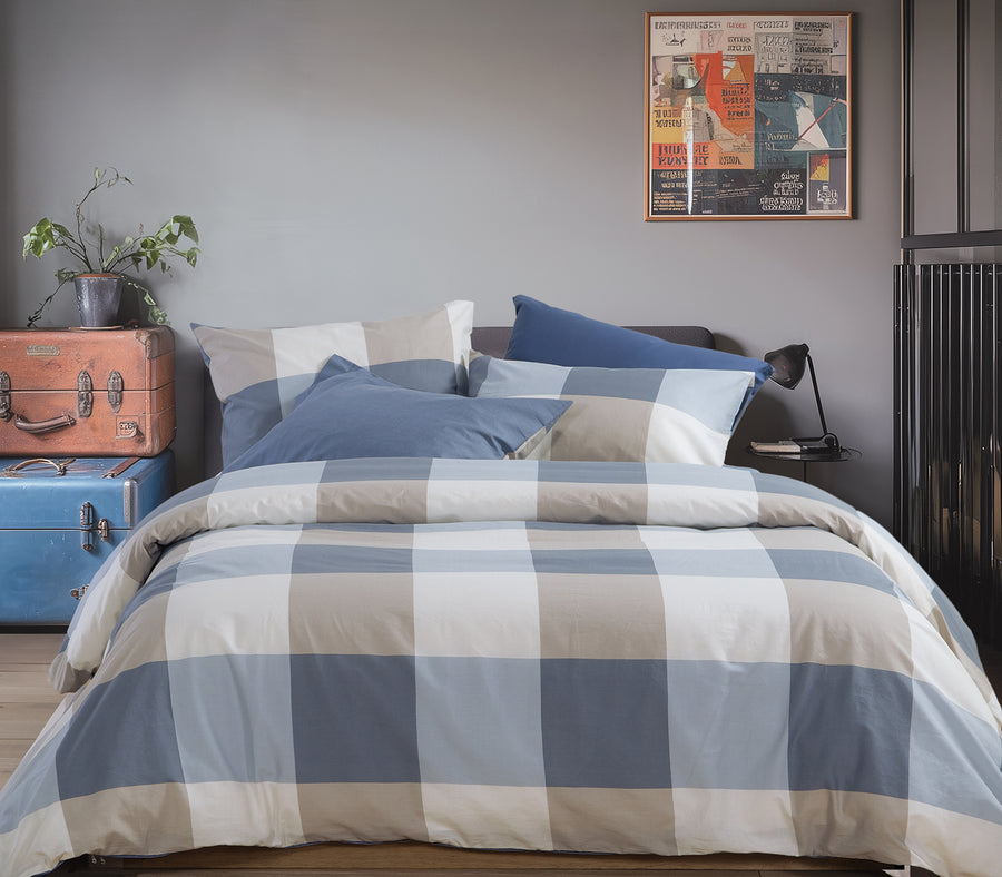 Σετ Παπλωματοθήκη Μονή Μπλε Casual Check 170Χ240 Nef-Nef Homeware