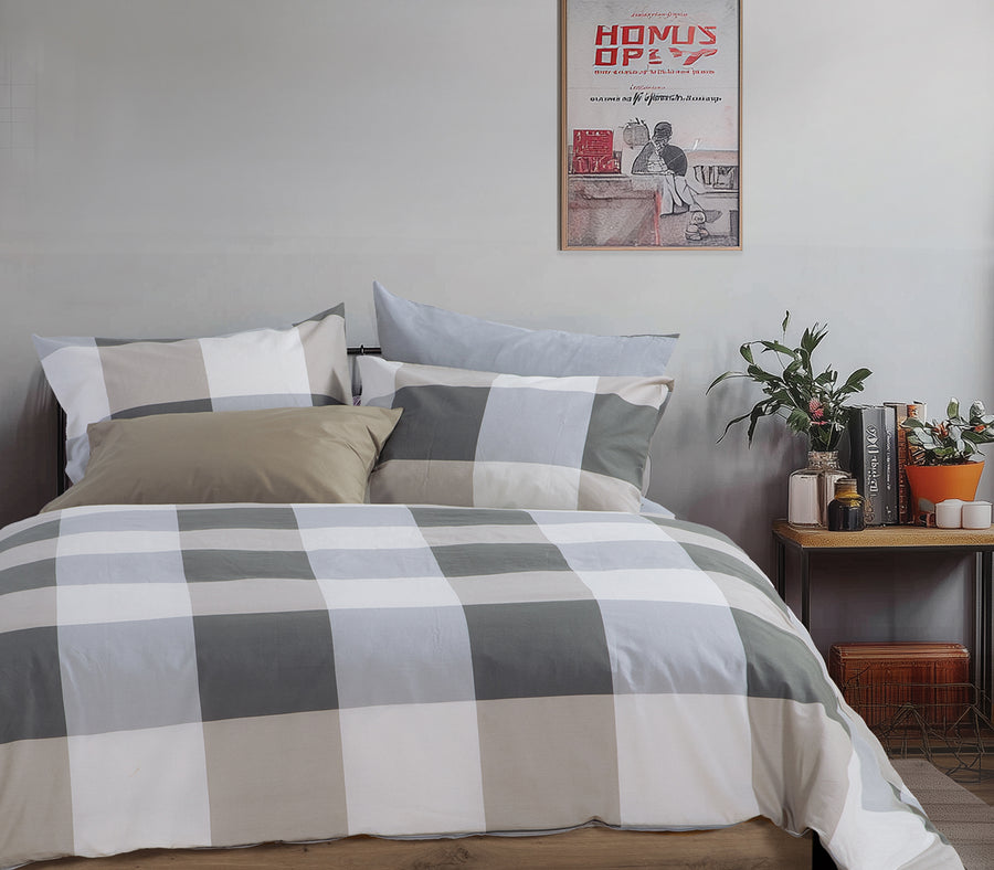 Σετ Παπλωματοθήκη Μονή Γκρι Casual Check 170Χ240 Nef-Nef Homeware