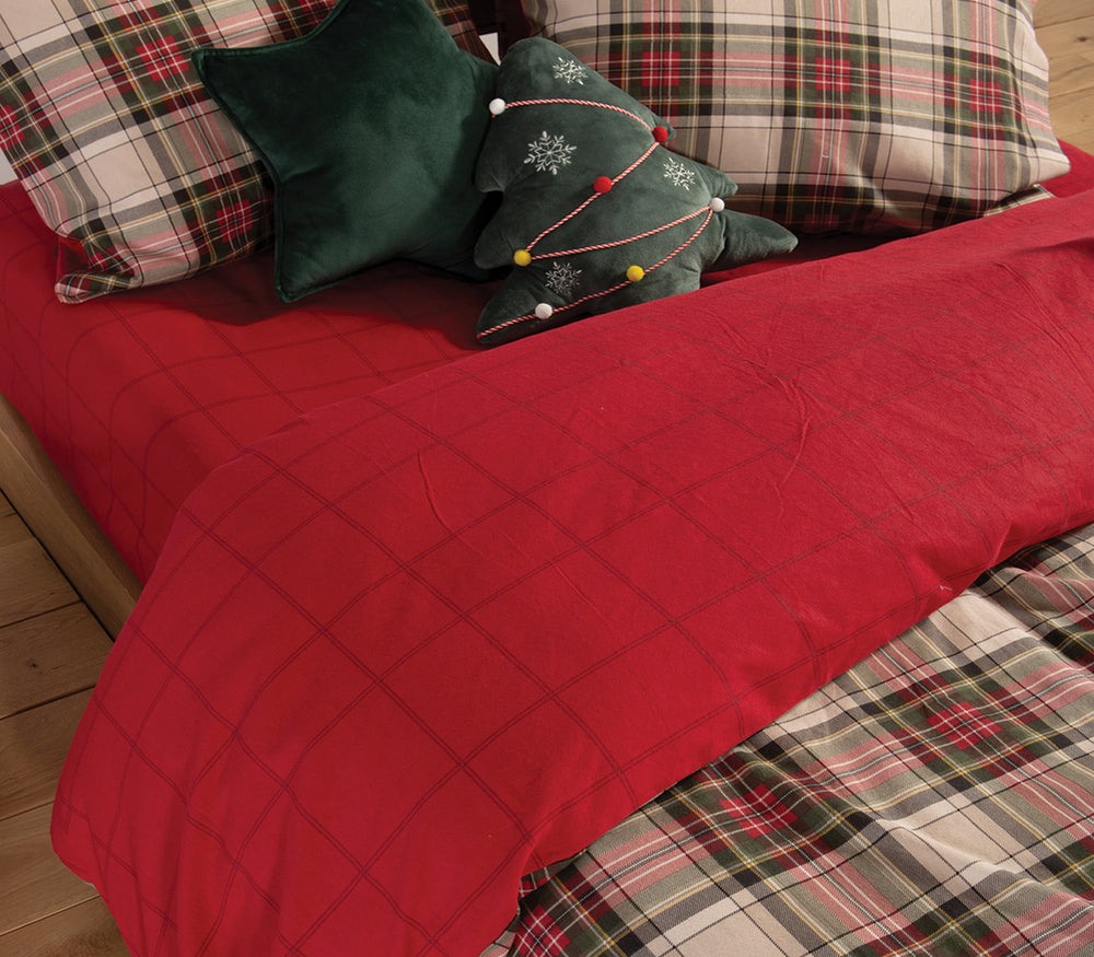 Χριστουγεννιάτικο Σετ Φανελένια Σεντόνια Μονά Κόκκινο-Γκρι Noel 160X260 Nef-Nef Homeware