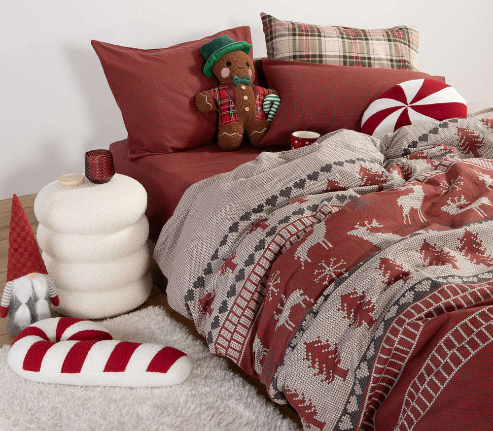 Χριστουγεννιάτικο Σετ Φανελένια Σεντόνια Υπέρδιπλα Μπορντό Tinsel 240Χ260 Nef-Nef Homeware