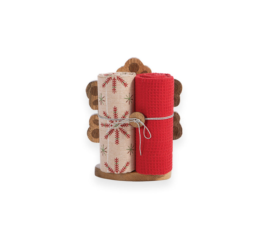 Χριστουγεννιάτικο Καλάθι-Σετ Ποτηρόπανα Άσπρο/Κόκκινο 2τμχ Snowflake 40X70 Nef-Nef Homeware