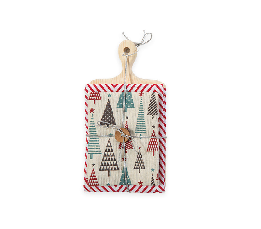 Χριστουγεννιάτικο Ξύλο Κοπής με 2 Ποτηρόπανα Christmas Forest 40X70 Nef-Nef Homeware