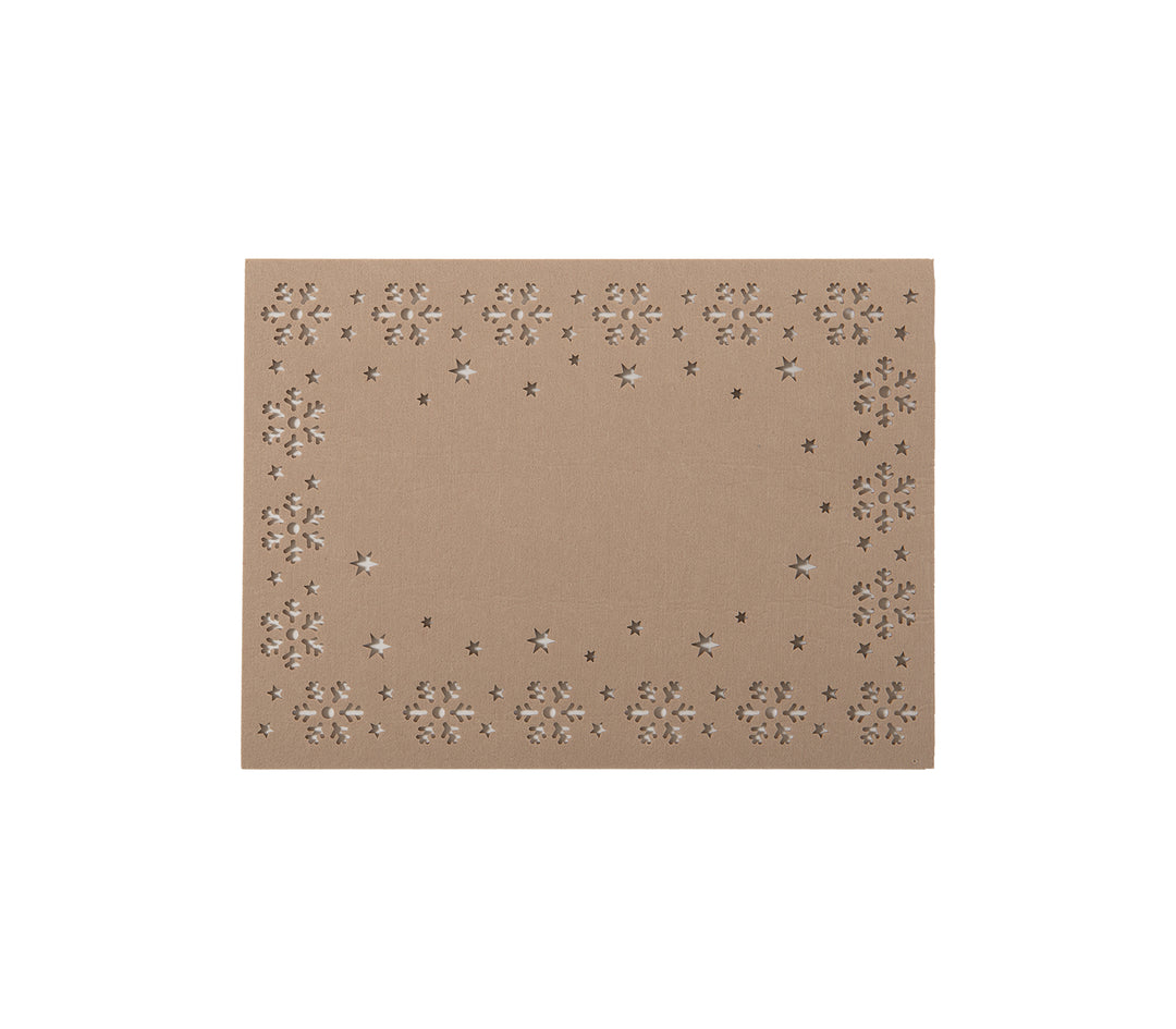 Μπεζ ορθογώνιο σουπλά με κοπτικά χριστουγεννιάτικα σχέδια από αστέρια και νιφάδες χιονιού γύρω από την περίμετρο