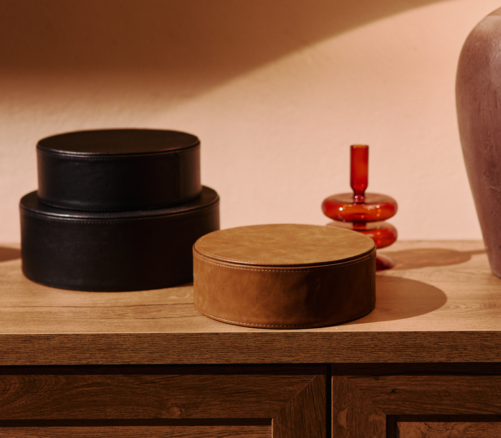 Κουτί Στρογγυλό Μαύρο από Τεχνητό Δέρμα Lethal Σετ 2τμχ Nef-Nef Homeware