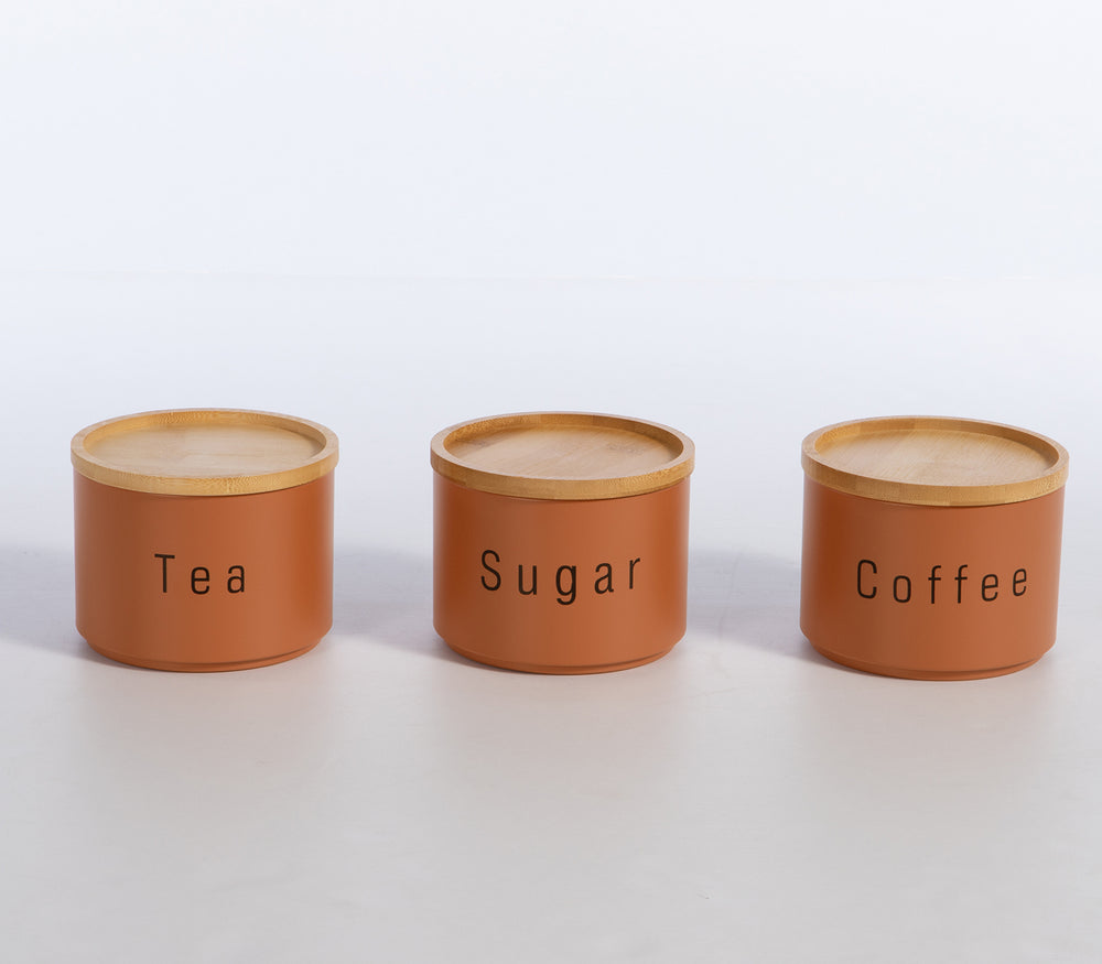Δοχείο Μεταλλικό Κεραμιδί "Coffee/Tea/Sugar" Σετ 3τμχ Nef-Nef Homeware