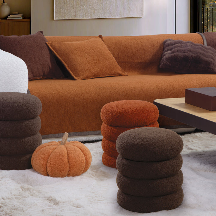 Σκαμπό Μπουκλέ Καφέ Πολυεστερικό Stool 35X40 Nef-Nef Homeware
