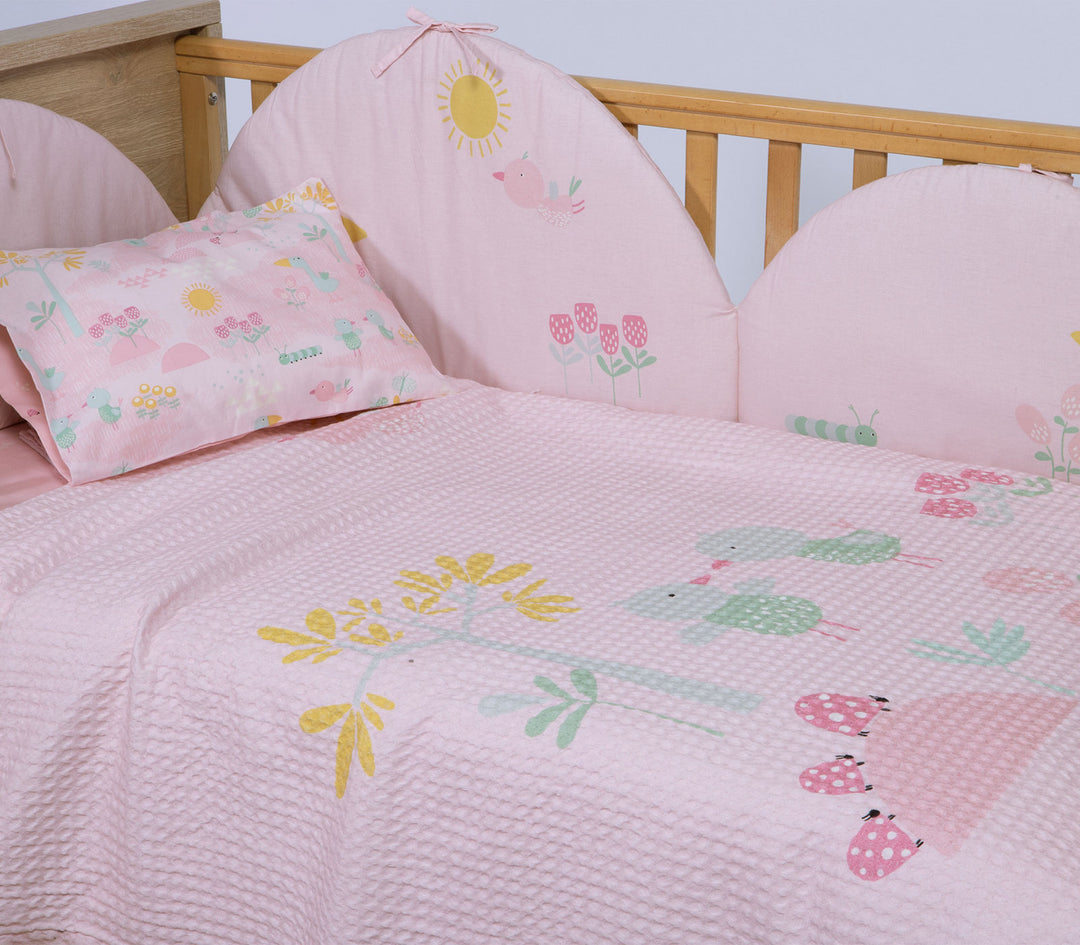 Βρεφική Κουβέρτα Πικέ Κούνιας Ροζ Spring Happiness 110X150cm Nef-Nef Homeware