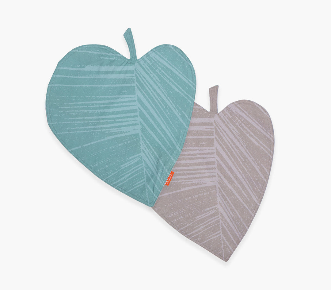 Σουπλά Διπλής Όψης Πράσινο/Καφέ σε Σχήμα Φύλλου Βαμβακερό Leaferio 38X38cm Nef-Nef Homeware