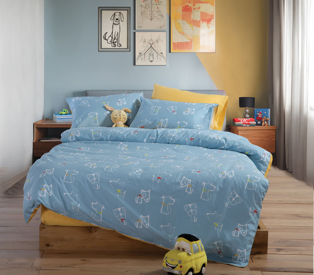 Σετ Παιδικά Σεντόνια Μπλε Dog Life 170X260cm Nef-Nef Homeware