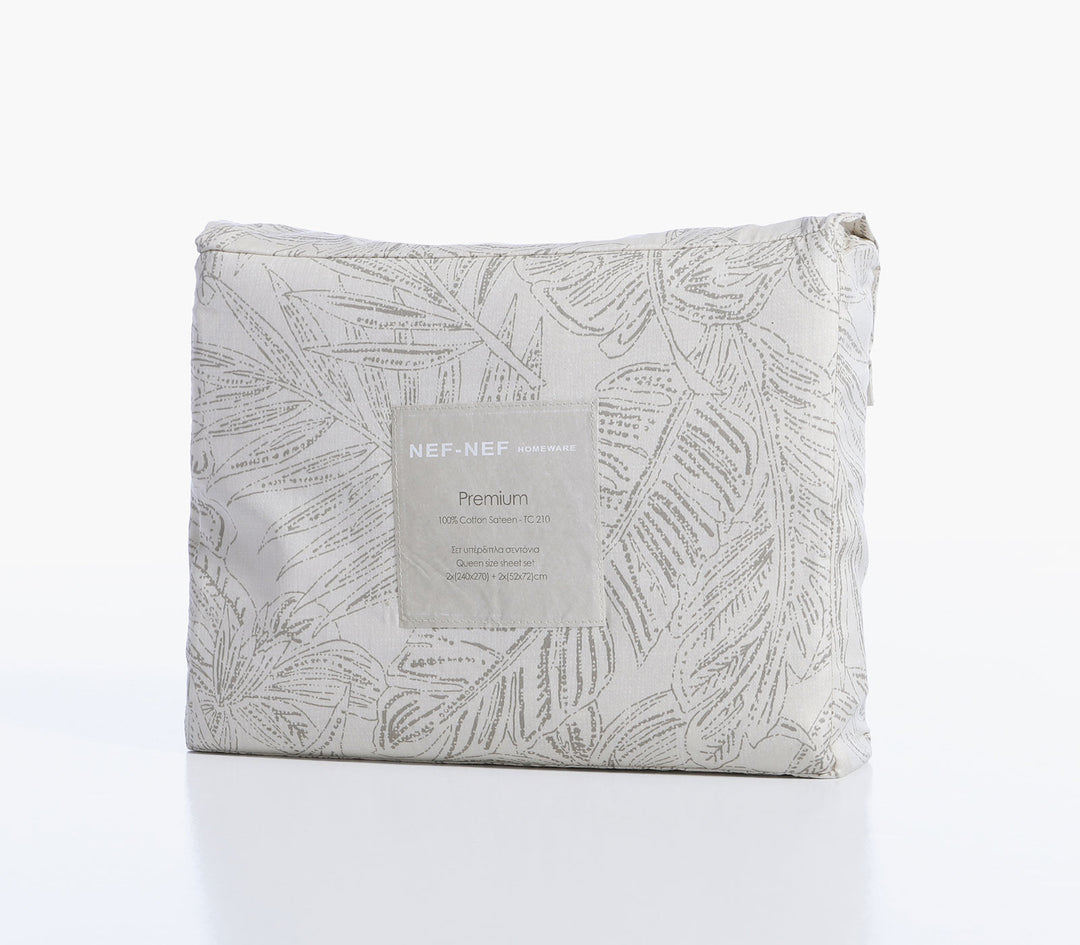 Σετ Σεντόνια Υπέρδιπλα Βαμβακοσατέν Εκρού-Γκρι Tundra 240X270 Nef-Nef Homeware