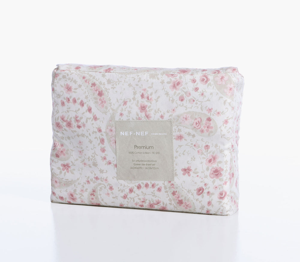 Σετ Σεντόνια Υπέρδιπλα Βαμβακοσατέν Εκρού-Ροζ Mirelle 240X270 Nef-Nef Homeware