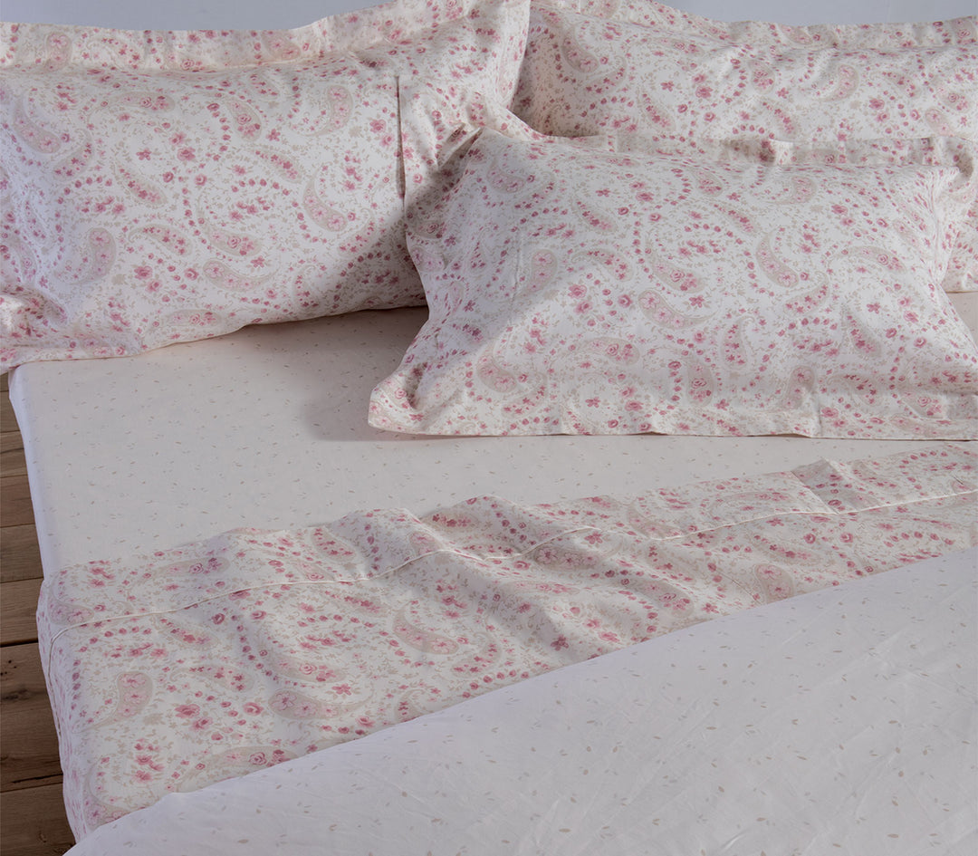 Σετ Σεντόνια King Size Βαμβακοσατέν Εκρού-Ροζ Mirelle 280X270 Nef-Nef Homeware